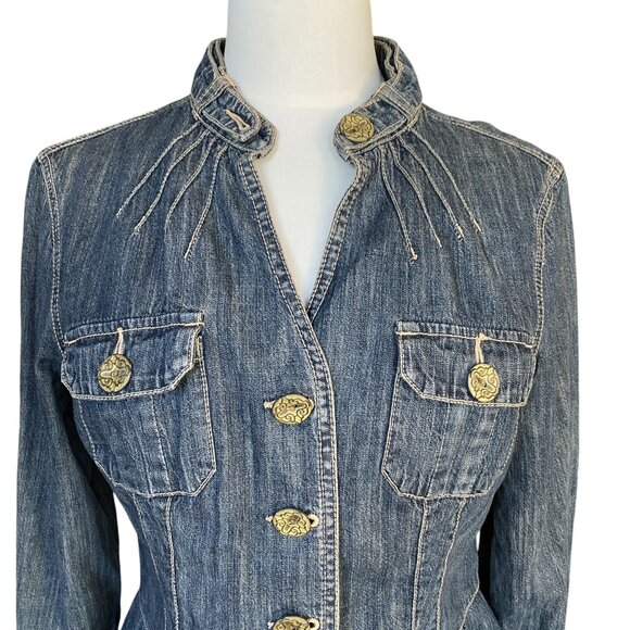Vintage AMI Denim Fitted Y2K Peplum Jean Jacket Washed Blue Western Grunge 90s-M - Picture 2 of 11